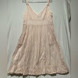 Jigsaw Blush Pink V-Neck Guazy Crinkle Cotton Babydoll Dress Pockets a line